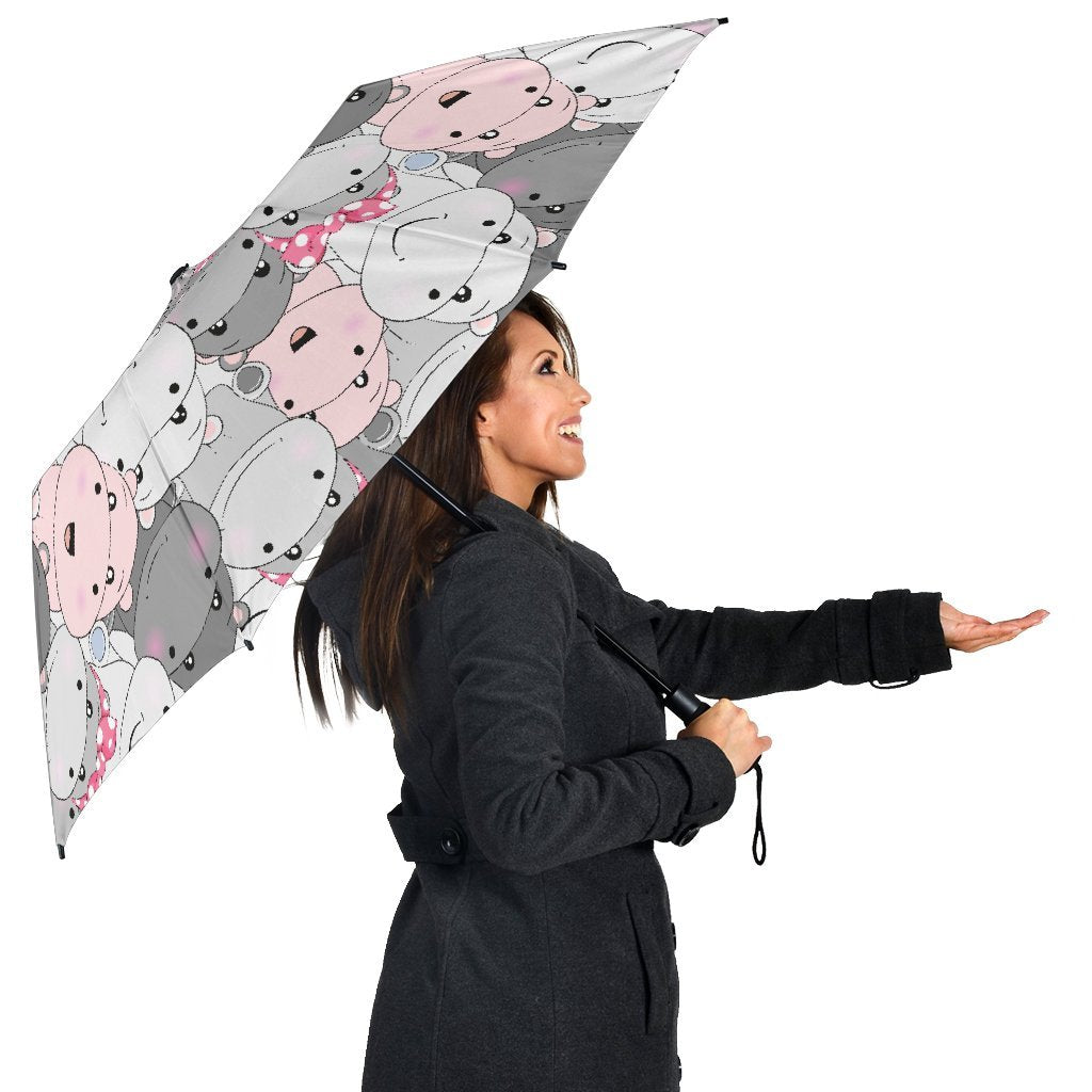 Hippo Cute Print Pattern Automatic Foldable Umbrella-grizzshop