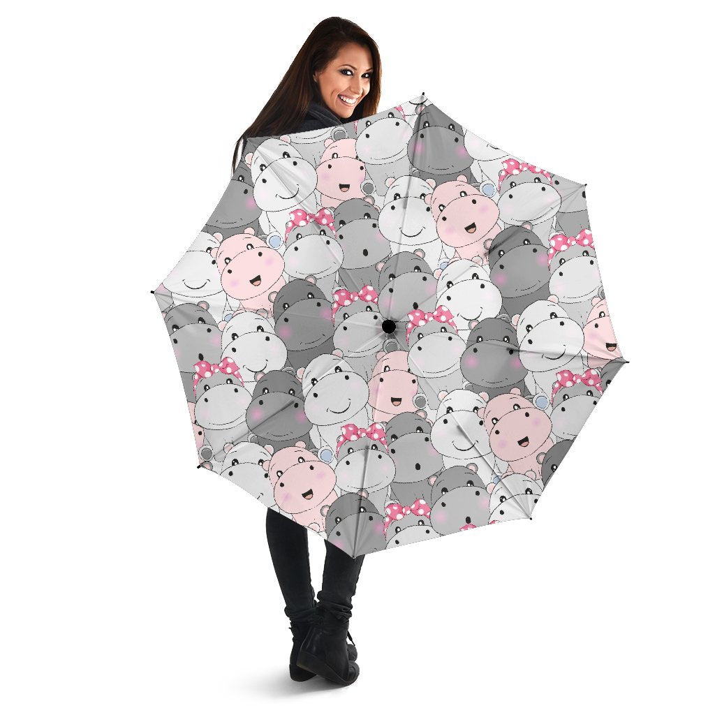 Hippo Cute Print Pattern Automatic Foldable Umbrella-grizzshop