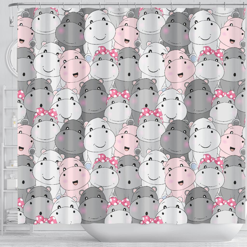 Hippo Cute Print Pattern Bathroom Shower Curtain-grizzshop