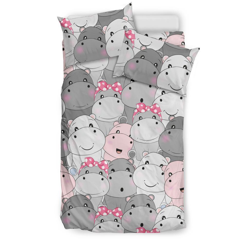 Hippo Cute Print Pattern Duvet Cover Bedding Set-grizzshop