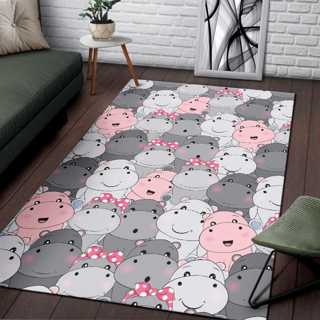 Hippo Cute Print Pattern Floor Mat-grizzshop