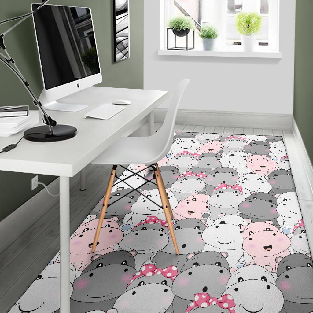 Hippo Cute Print Pattern Floor Mat-grizzshop