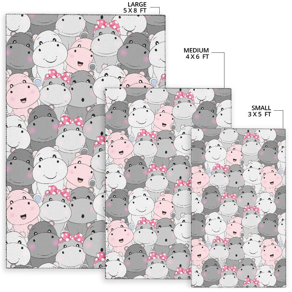 Hippo Cute Print Pattern Floor Mat-grizzshop