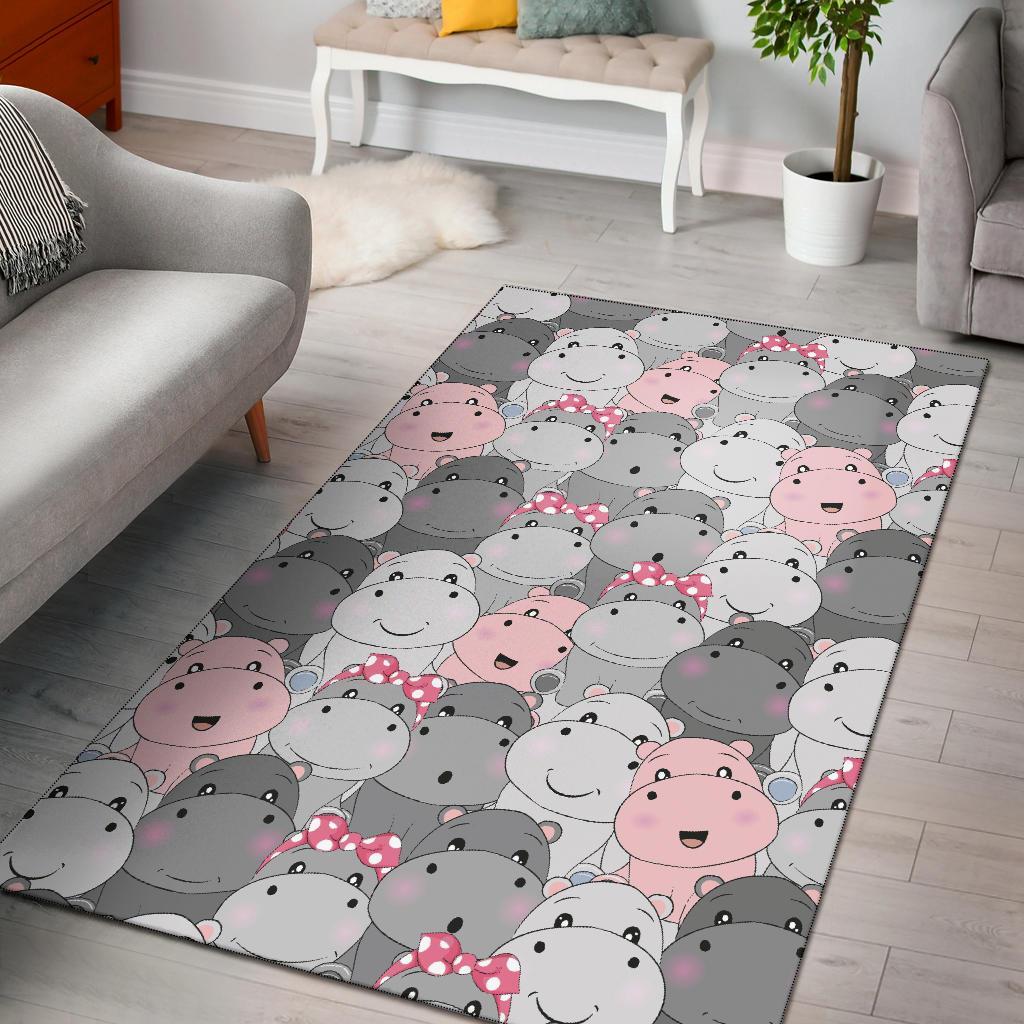 Hippo Cute Print Pattern Floor Mat-grizzshop