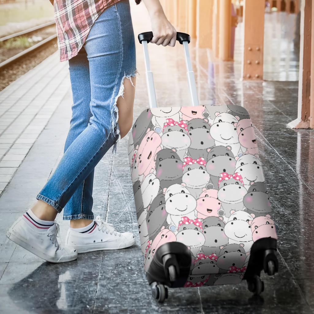 Hippo Cute Print Pattern Luggage Cover Protector-grizzshop