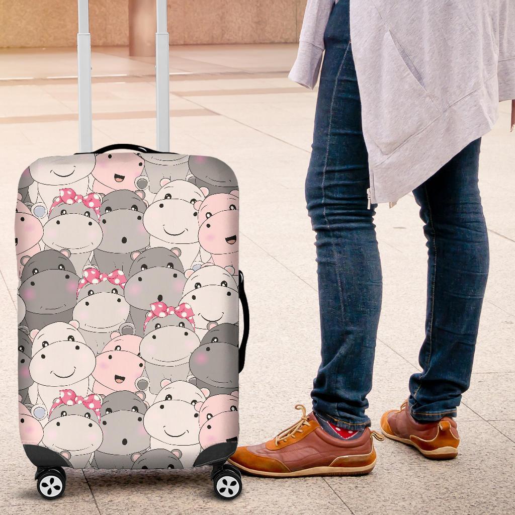 Hippo Cute Print Pattern Luggage Cover Protector-grizzshop