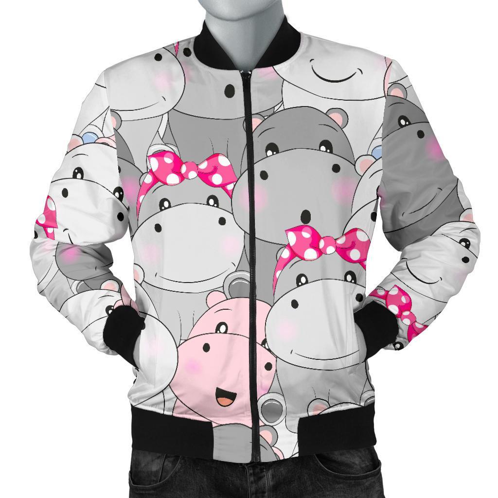 Hippo Cute Print Pattern Men's Bomber Jacket-grizzshop