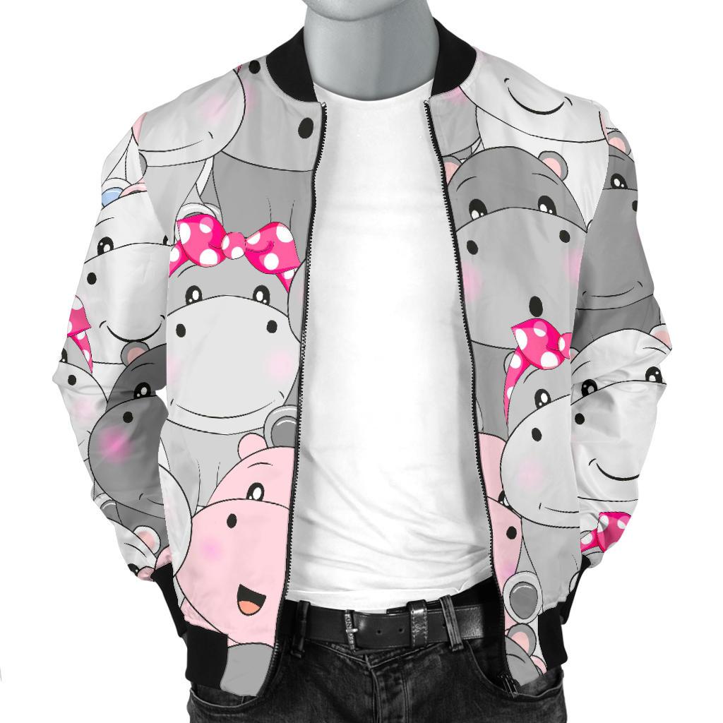 Hippo Cute Print Pattern Men's Bomber Jacket-grizzshop