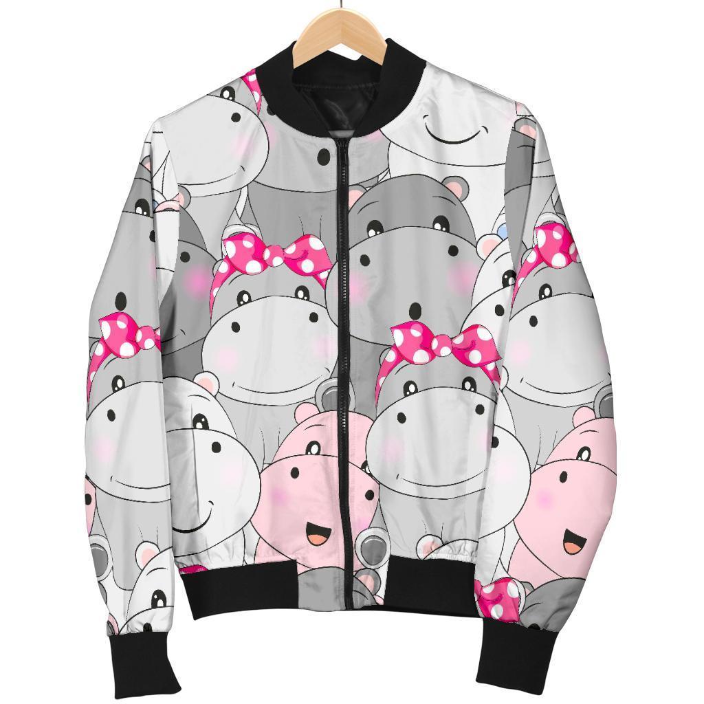 Hippo Cute Print Pattern Men's Bomber Jacket-grizzshop