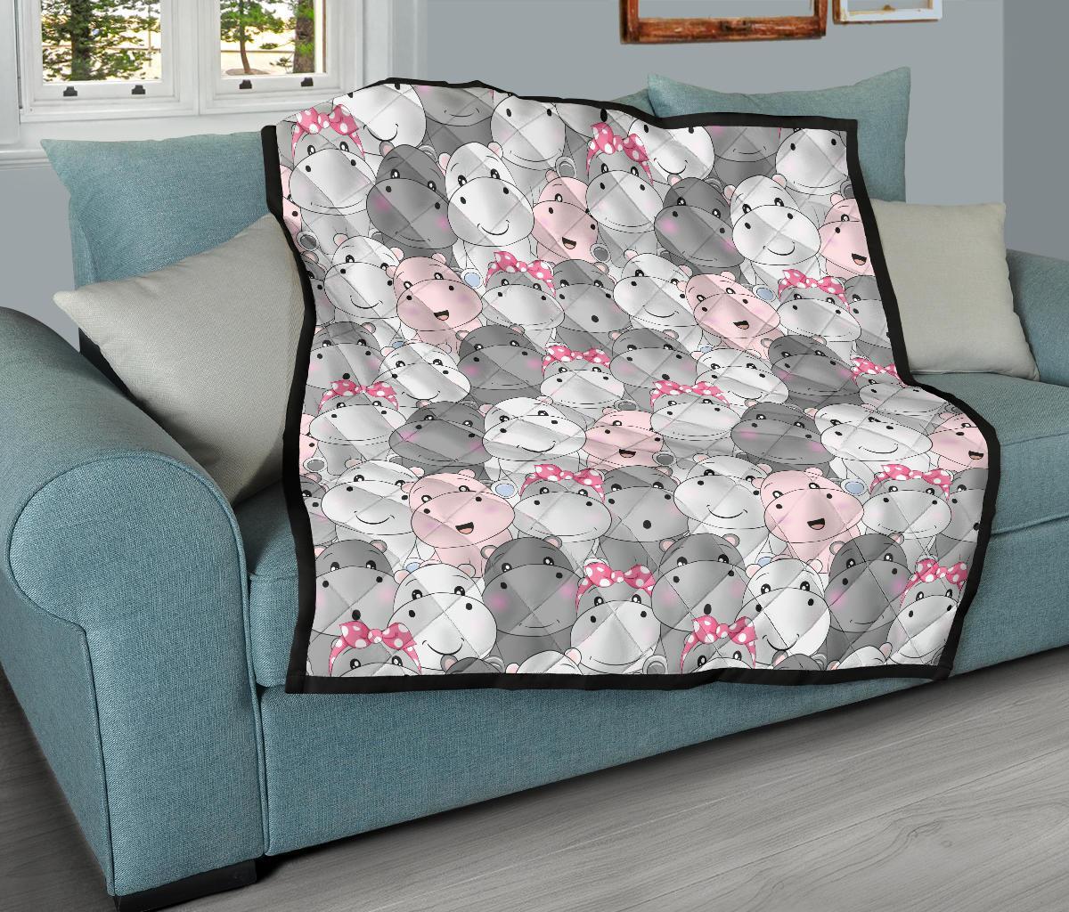 Hippo Cute Print Pattern Quilt-grizzshop