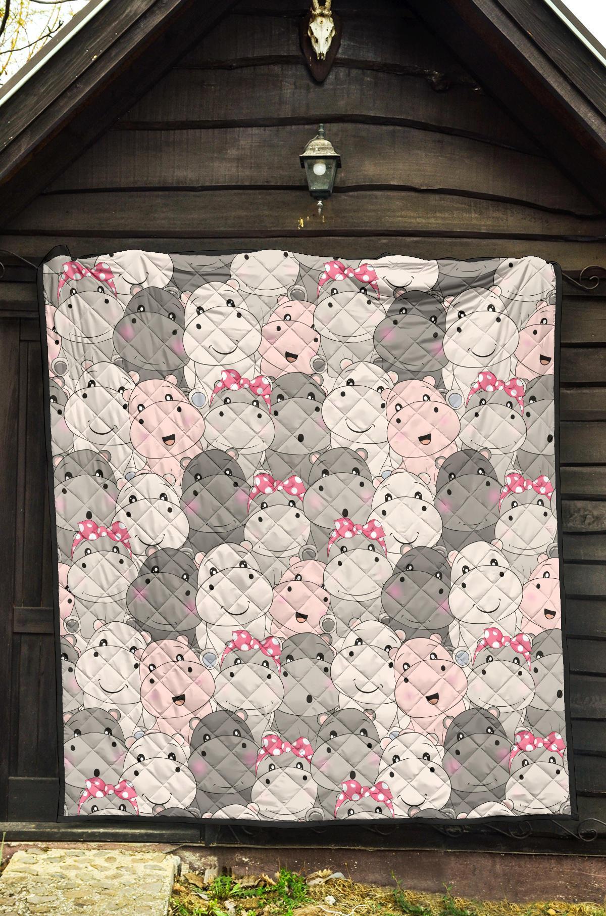 Hippo Cute Print Pattern Quilt-grizzshop