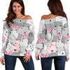 Hippo Cute Print Pattern Women Off Shoulder Sweatshirt-grizzshop