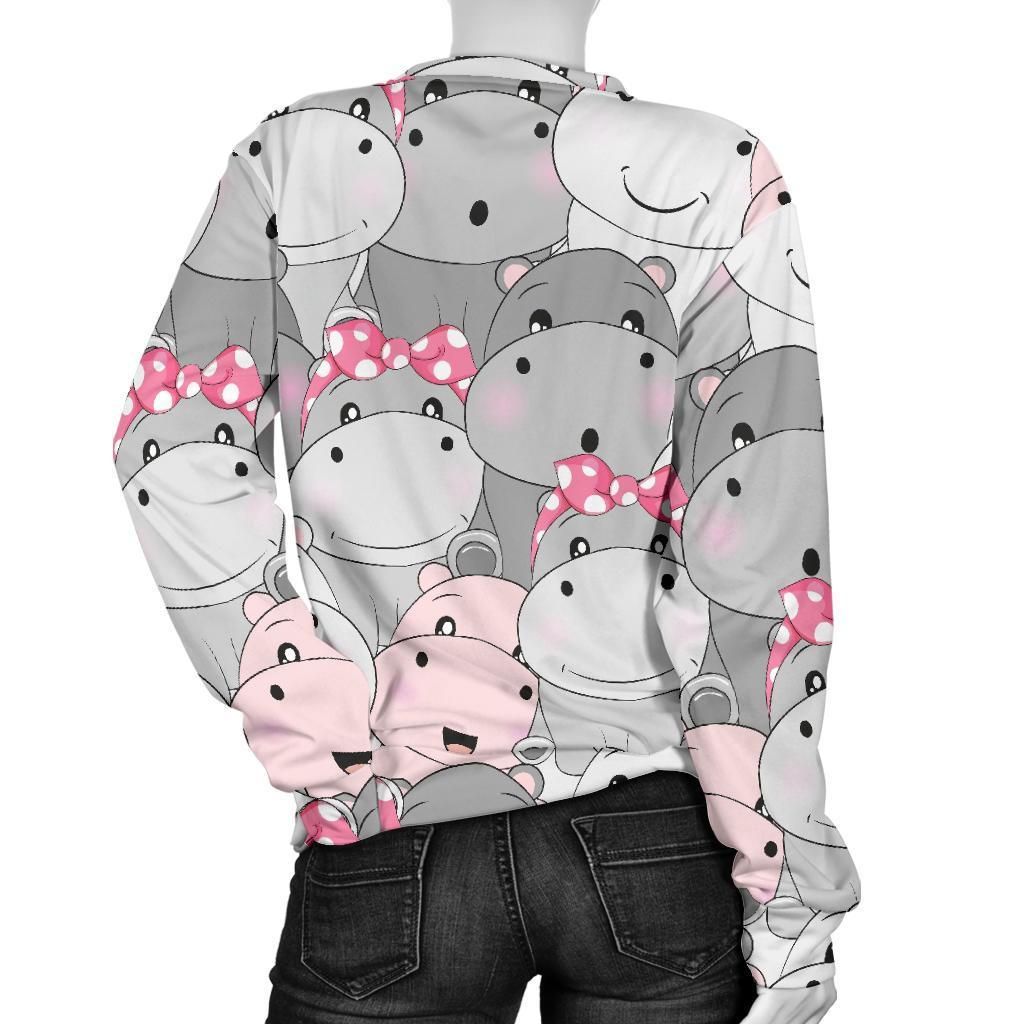 Hippo Cute Print Pattern Women's Sweatshirt-grizzshop