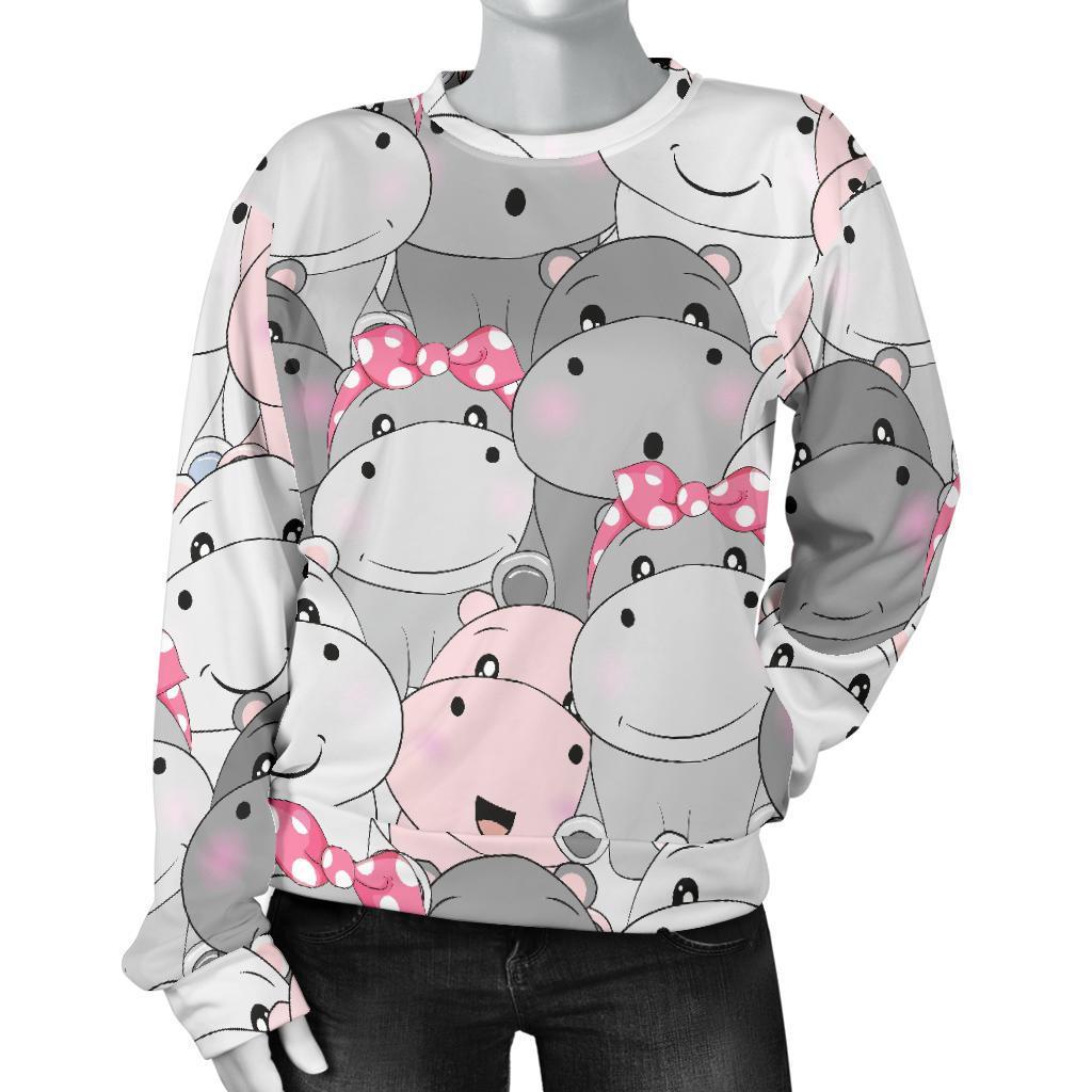 Hippo Cute Print Pattern Women's Sweatshirt-grizzshop