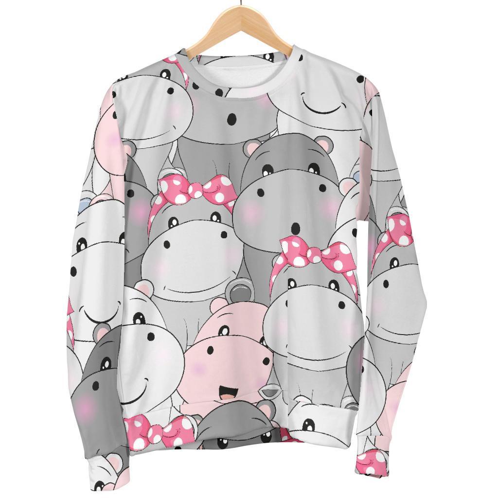 Hippo Cute Print Pattern Women's Sweatshirt-grizzshop