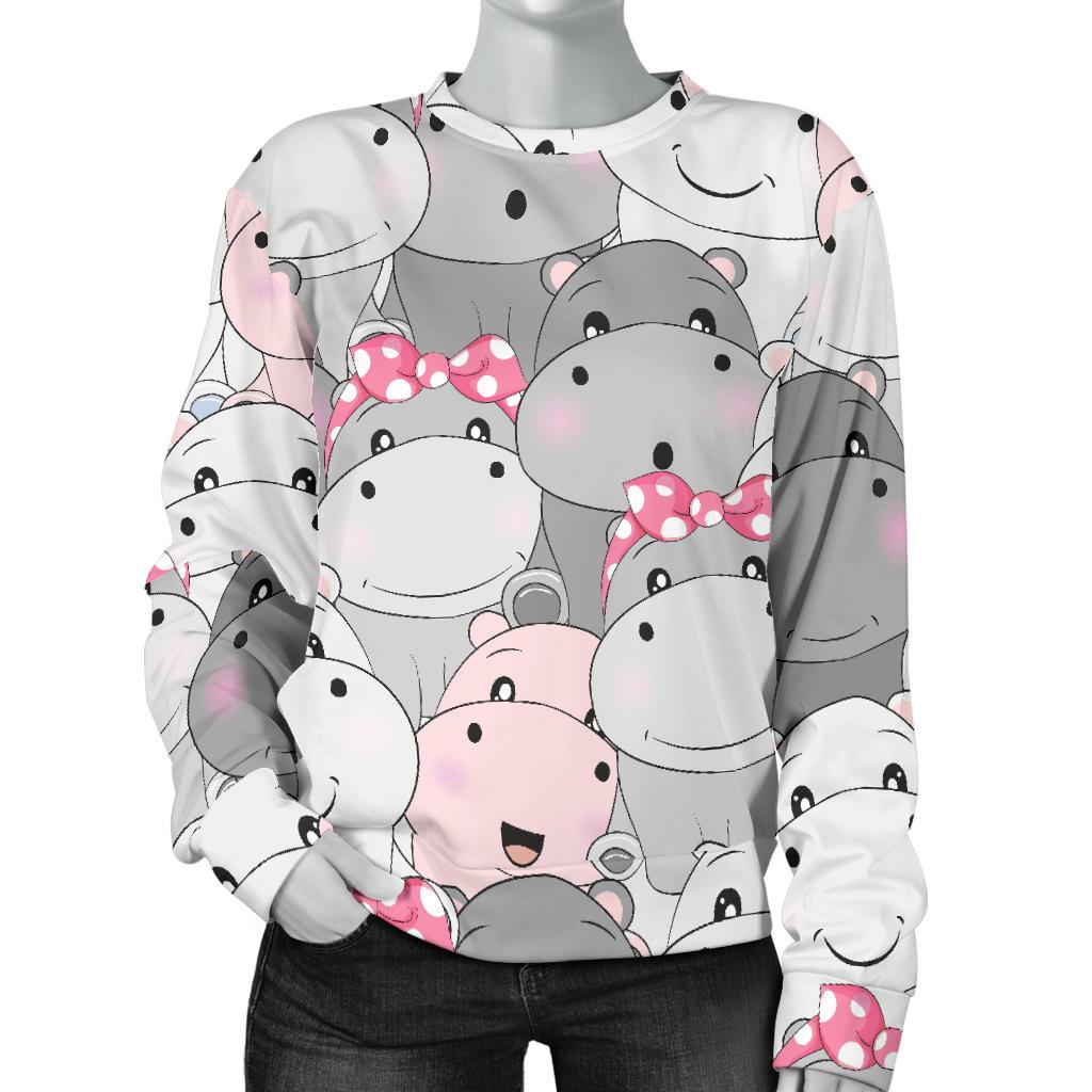 Hippo Cute Print Pattern Women's Sweatshirt-grizzshop