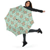 Hippo Floral Pattern Print Automatic Foldable Umbrella-grizzshop