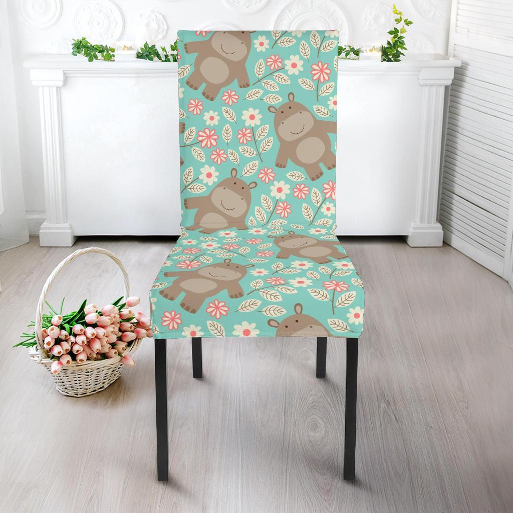 Hippo Floral Pattern Print Chair Cover-grizzshop