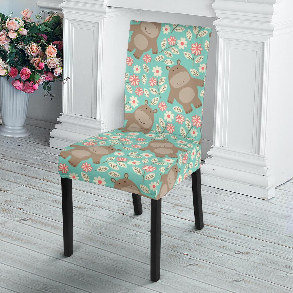 Hippo Floral Pattern Print Chair Cover-grizzshop