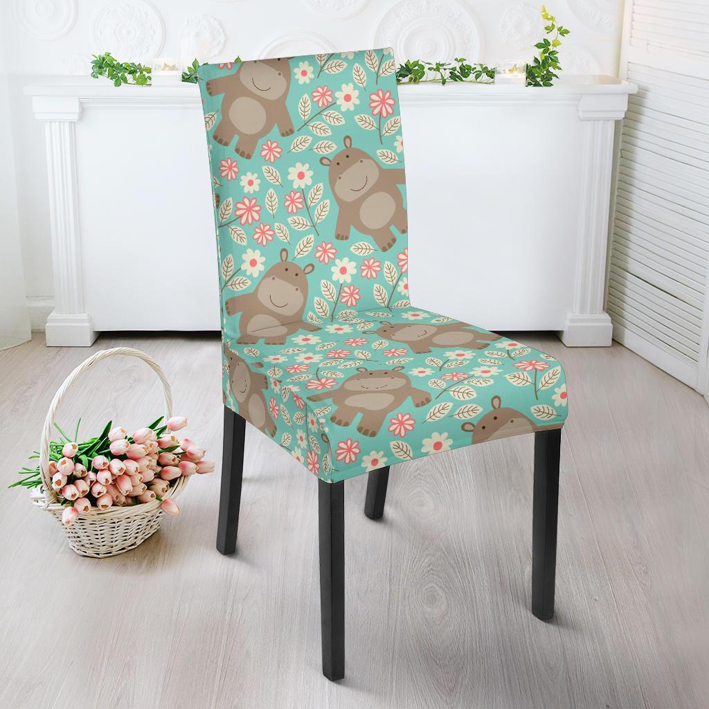 Hippo Floral Pattern Print Chair Cover-grizzshop