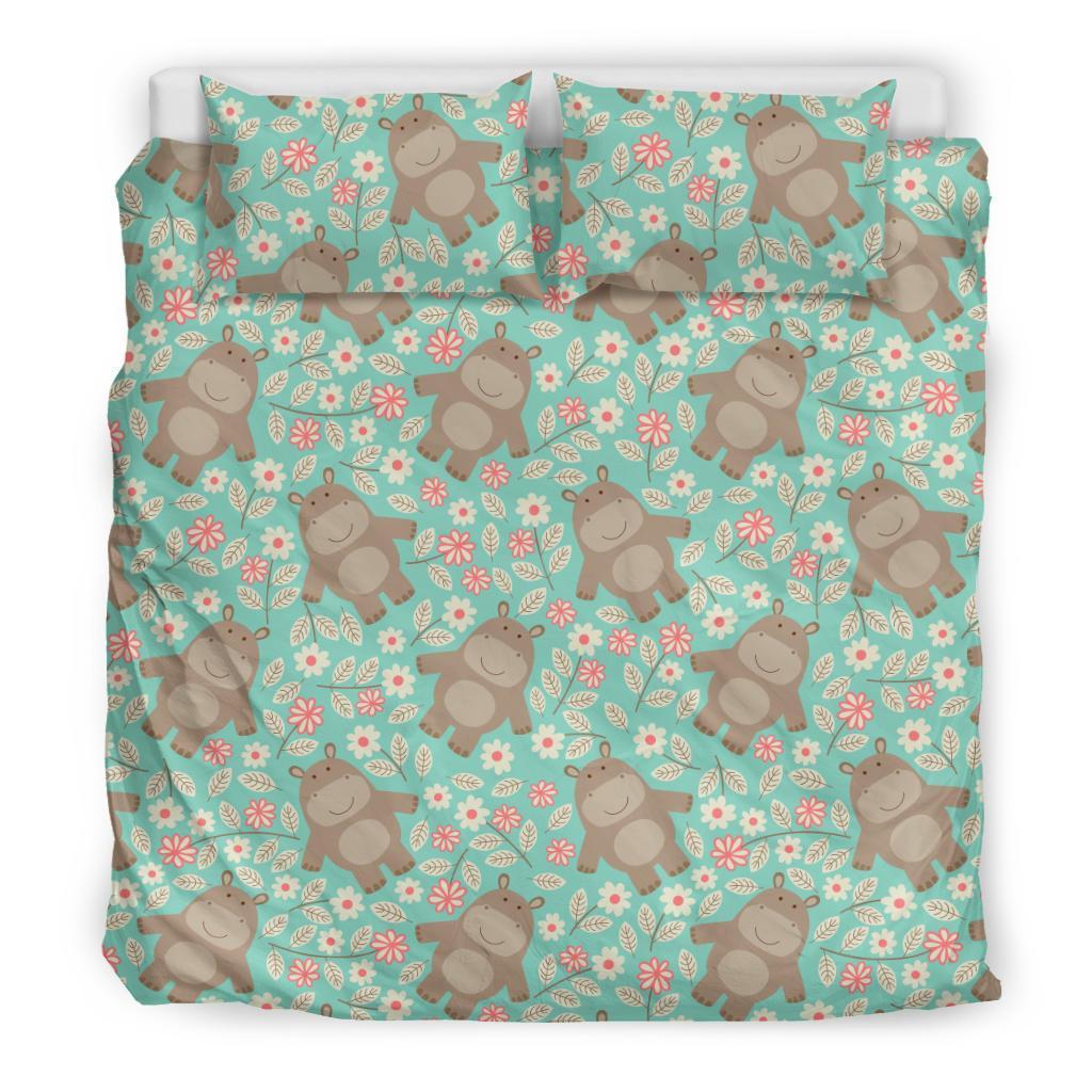 Hippo Floral Pattern Print Duvet Cover Bedding Set-grizzshop