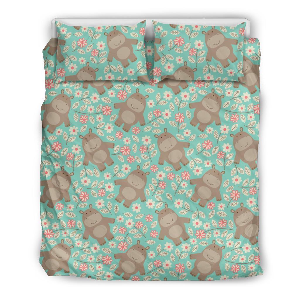 Hippo Floral Pattern Print Duvet Cover Bedding Set-grizzshop