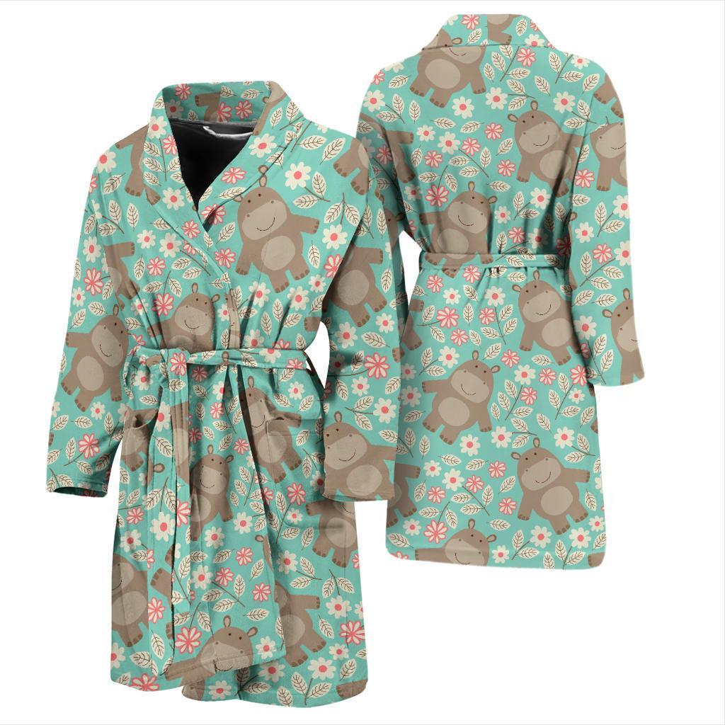 Hippo Floral Pattern Print Men Long Robe-grizzshop