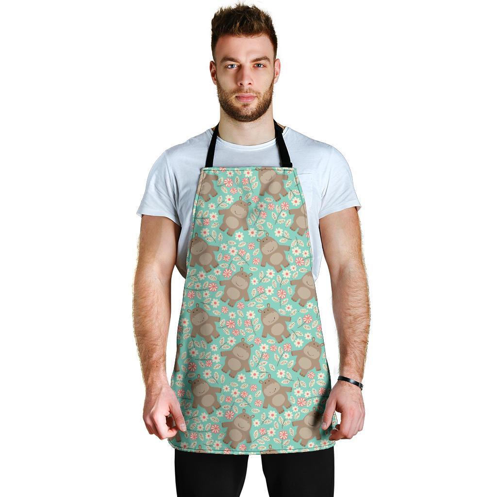 Hippo Floral Pattern Print Men's Apron-grizzshop