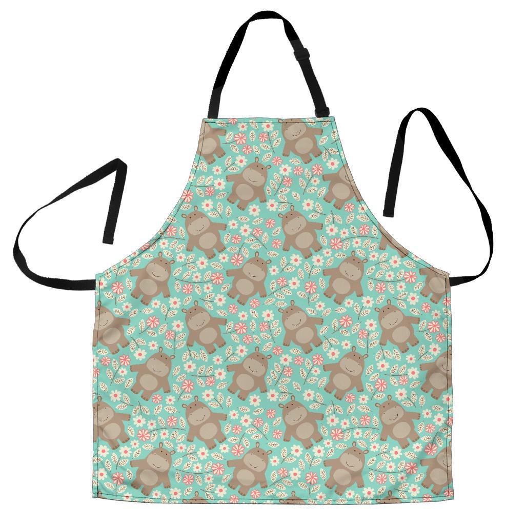 Hippo Floral Pattern Print Men's Apron-grizzshop