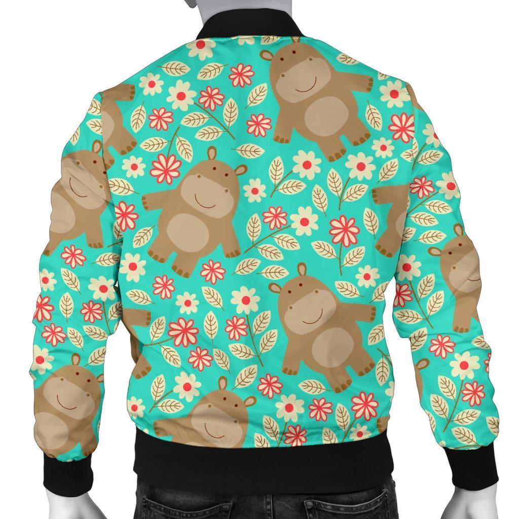 Hippo Floral Pattern Print Men's Bomber Jacket-grizzshop