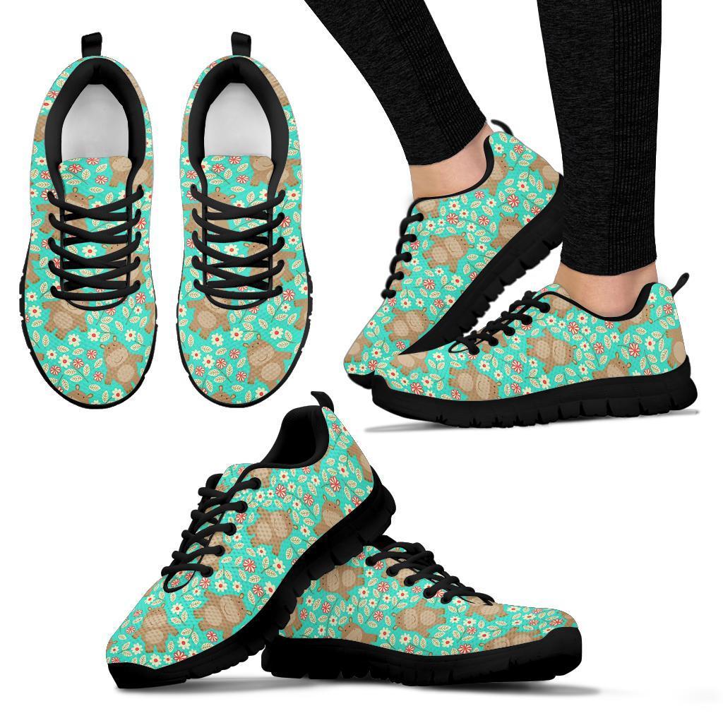 Hippo Floral Pattern Print Sneaker Shoes For Men Women-grizzshop