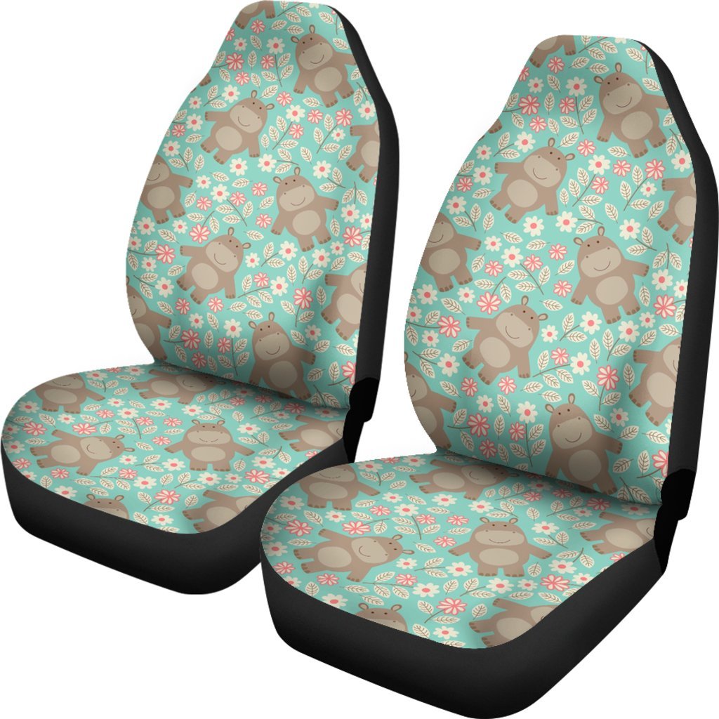 Hippo Floral Pattern Print Universal Fit Car Seat Covers-grizzshop