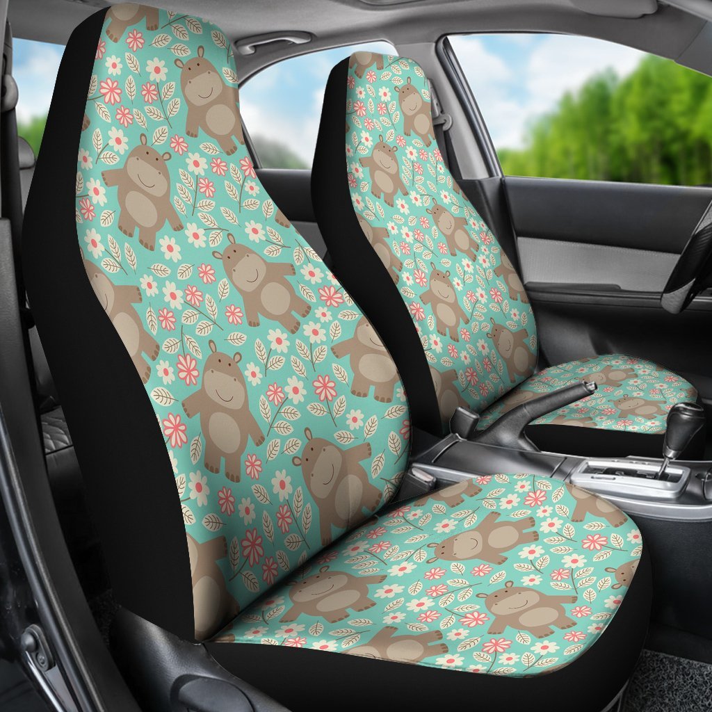 Hippo Floral Pattern Print Universal Fit Car Seat Covers-grizzshop