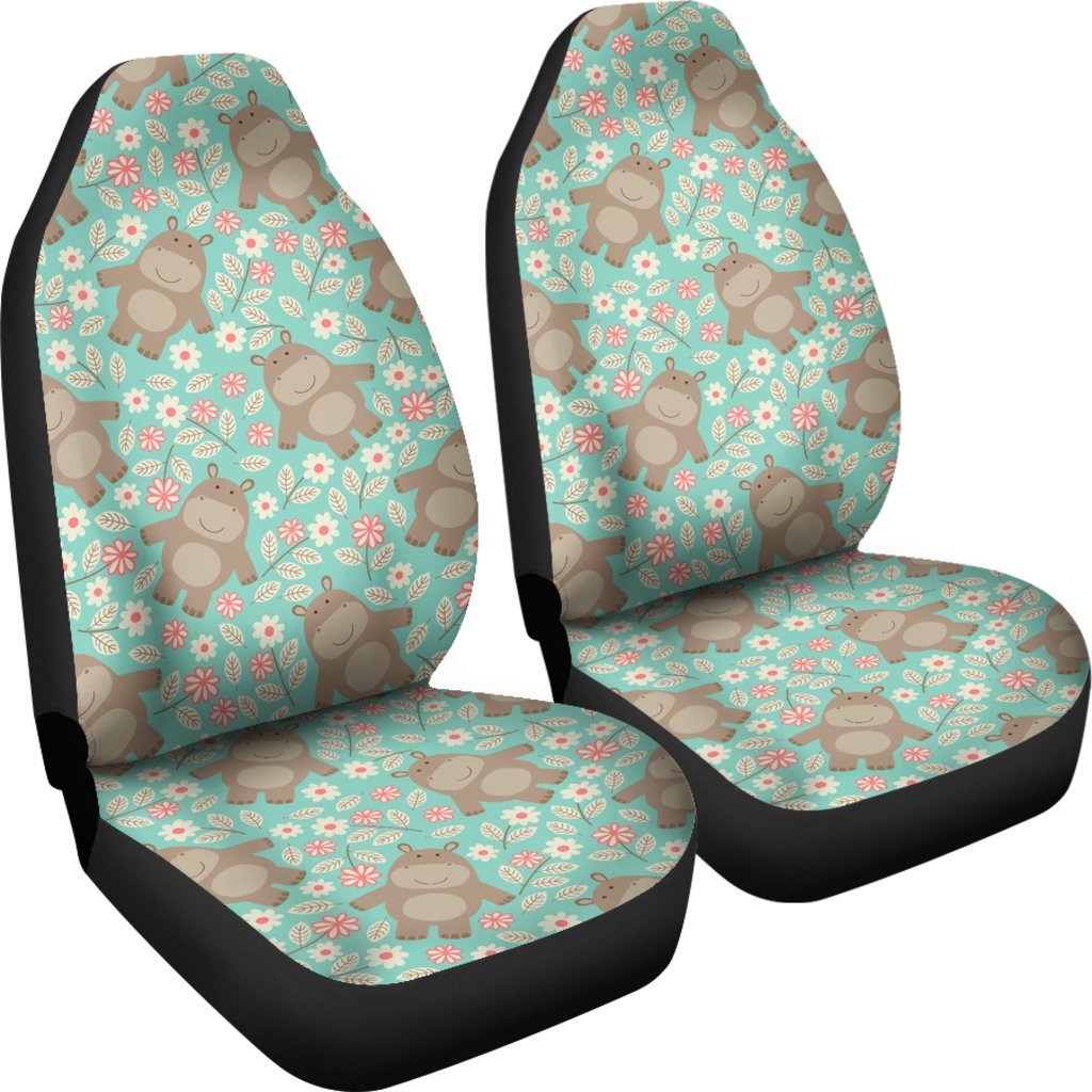 Hippo Floral Pattern Print Universal Fit Car Seat Covers-grizzshop