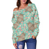 Hippo Floral Pattern Print Women Off Shoulder Sweatshirt-grizzshop