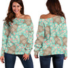 Hippo Floral Pattern Print Women Off Shoulder Sweatshirt-grizzshop