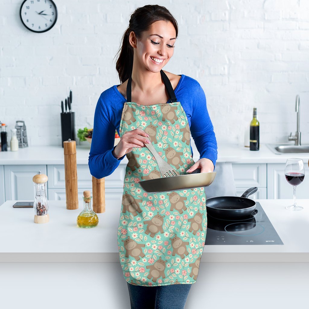Hippo Floral Pattern Print Women's Apron-grizzshop