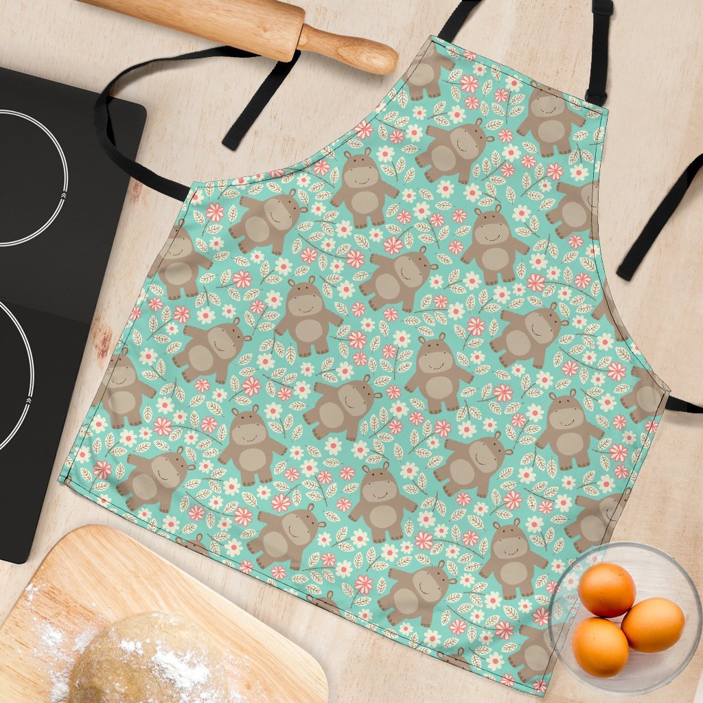 Hippo Floral Pattern Print Women's Apron-grizzshop