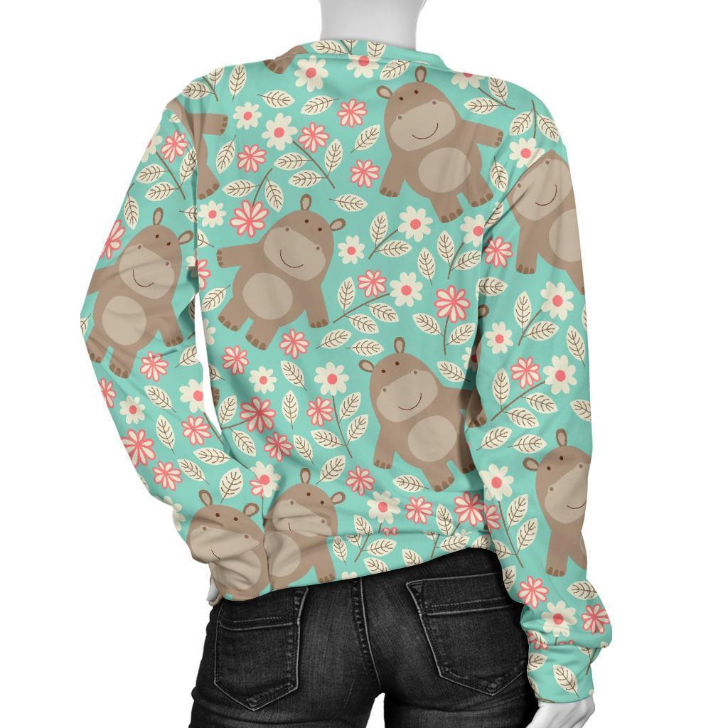 Hippo Floral Pattern Print Women's Sweatshirt-grizzshop