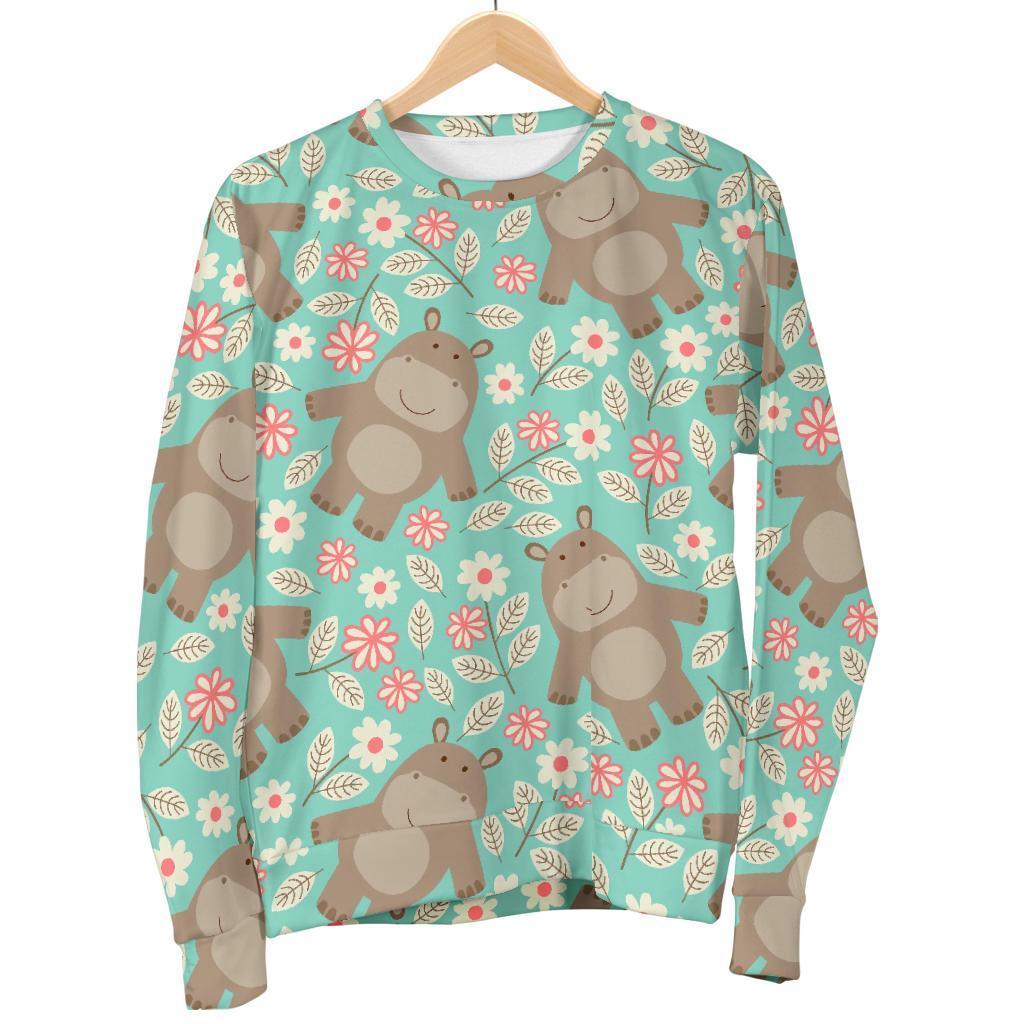 Hippo Floral Pattern Print Women's Sweatshirt-grizzshop