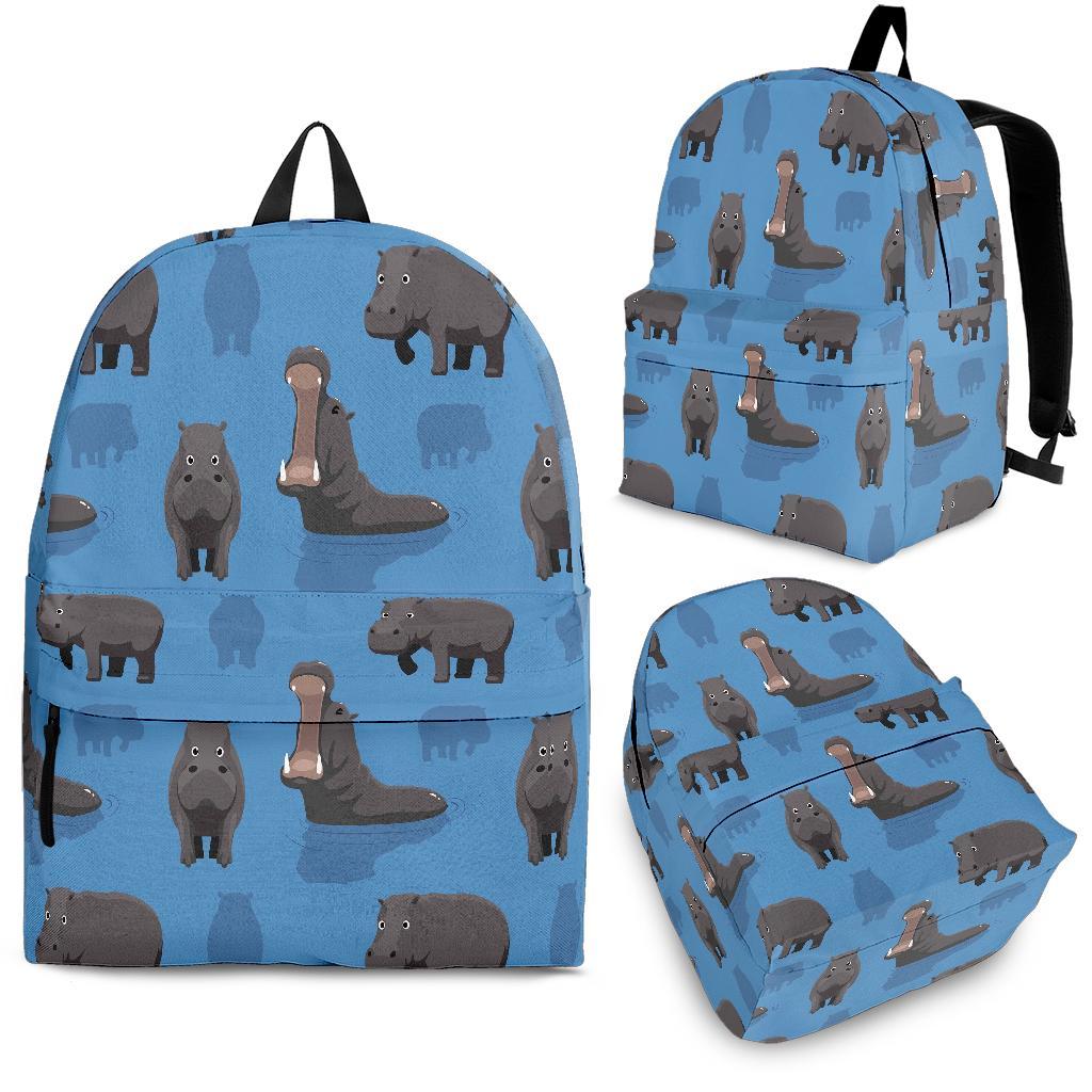 Hippo Pattern Print Backpack-grizzshop
