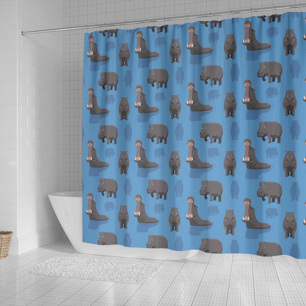 Hippo Pattern Print Bathroom Shower Curtain-grizzshop