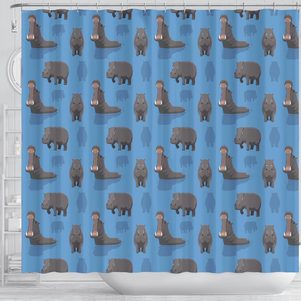 Hippo Pattern Print Bathroom Shower Curtain-grizzshop