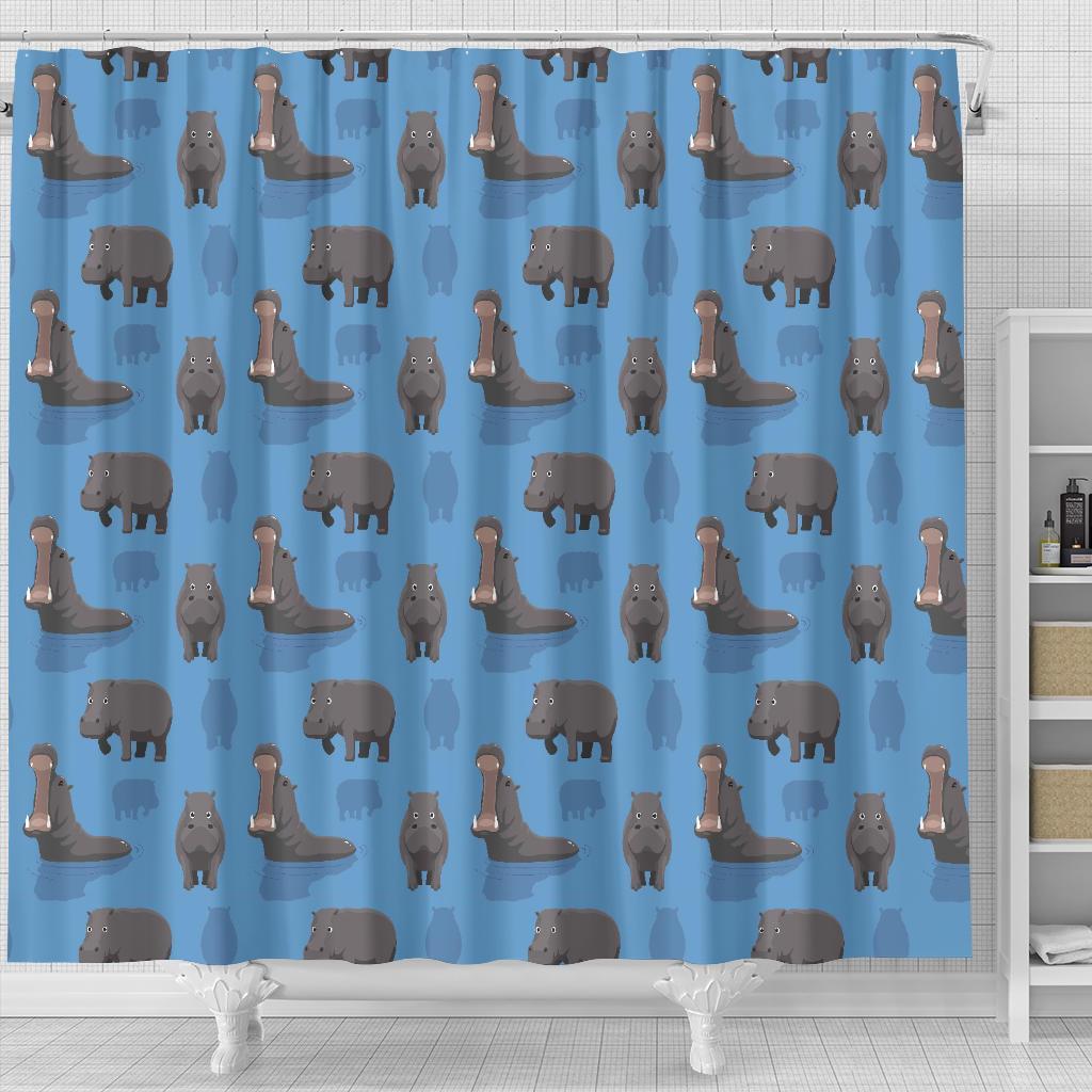 Hippo Pattern Print Bathroom Shower Curtain-grizzshop