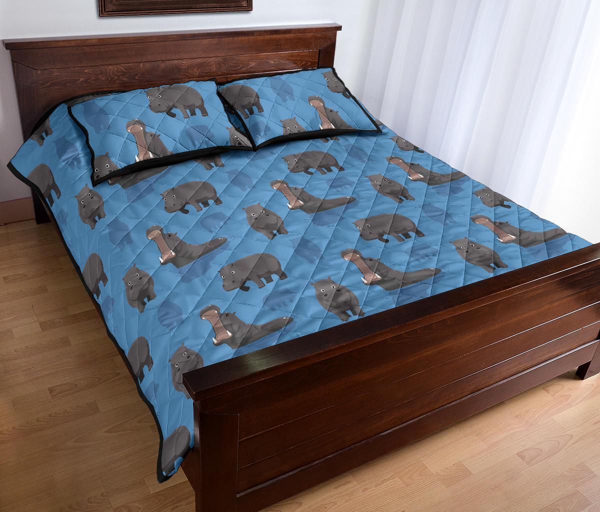 Hippo Pattern Print Bed Set Quilt-grizzshop