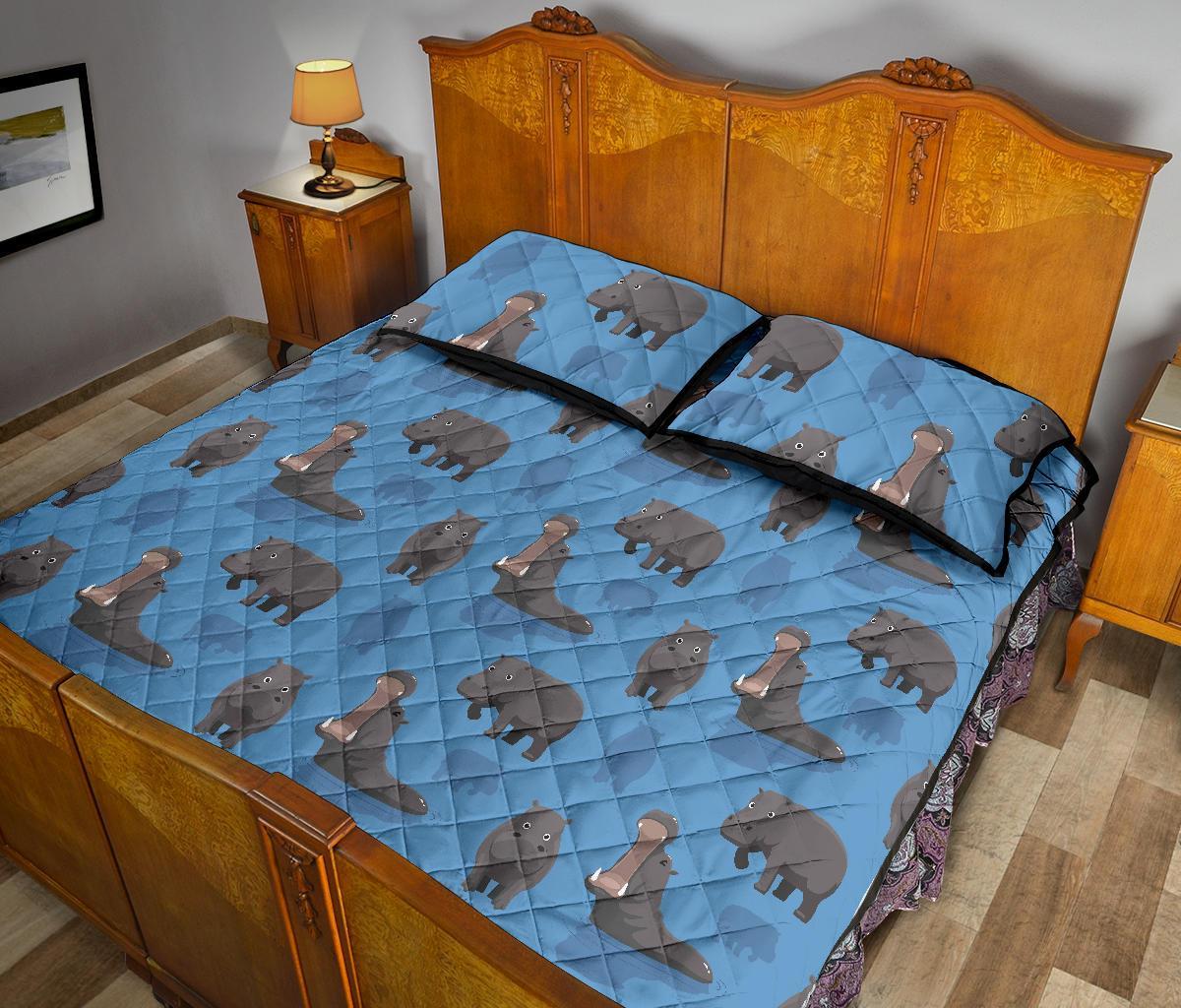 Hippo Pattern Print Bed Set Quilt-grizzshop