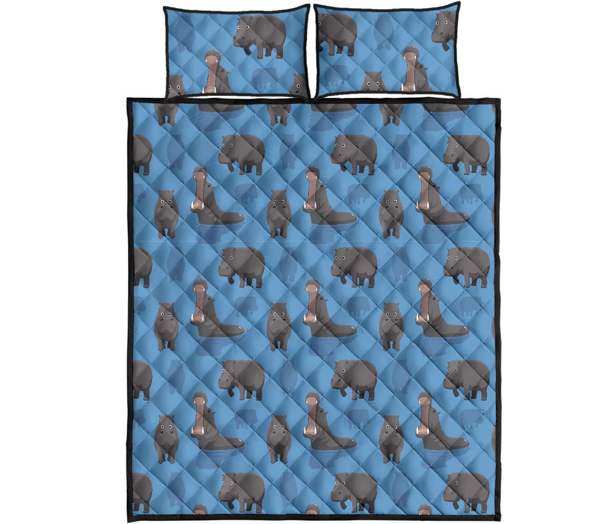 Hippo Pattern Print Bed Set Quilt-grizzshop