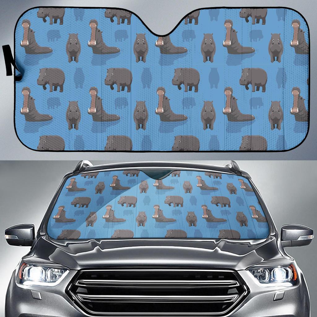 Hippo Pattern Print Car Sun Shade-grizzshop