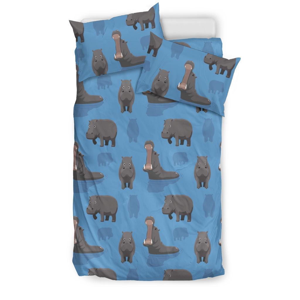Hippo Pattern Print Duvet Cover Bedding Set-grizzshop