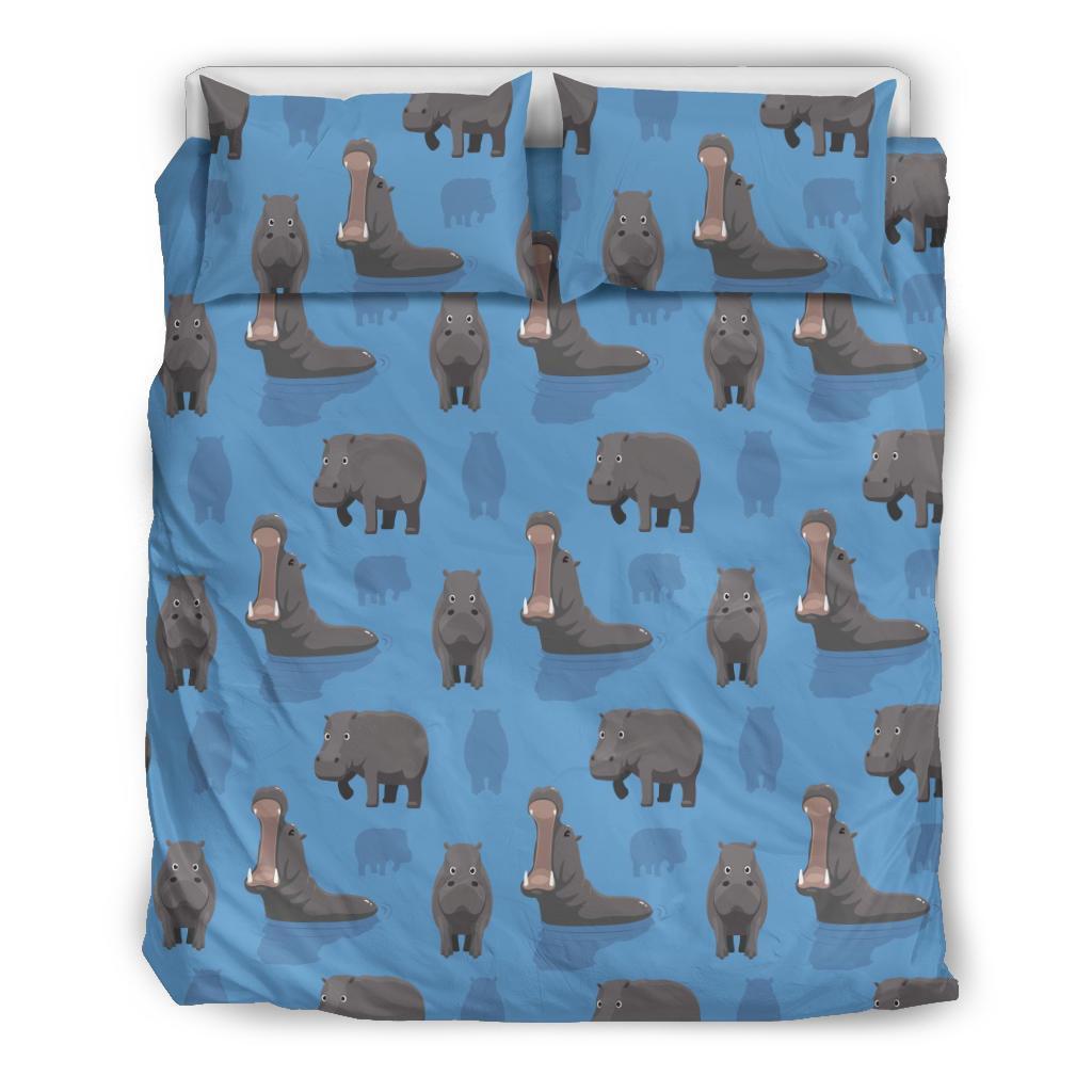 Hippo Pattern Print Duvet Cover Bedding Set-grizzshop